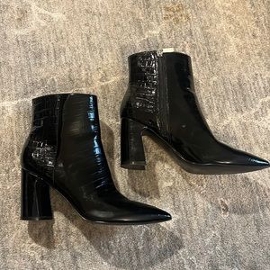 Patent crocodile booties by Marc Fisher